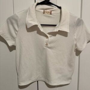 Altar’d state white short sleeve ribbed polo crop